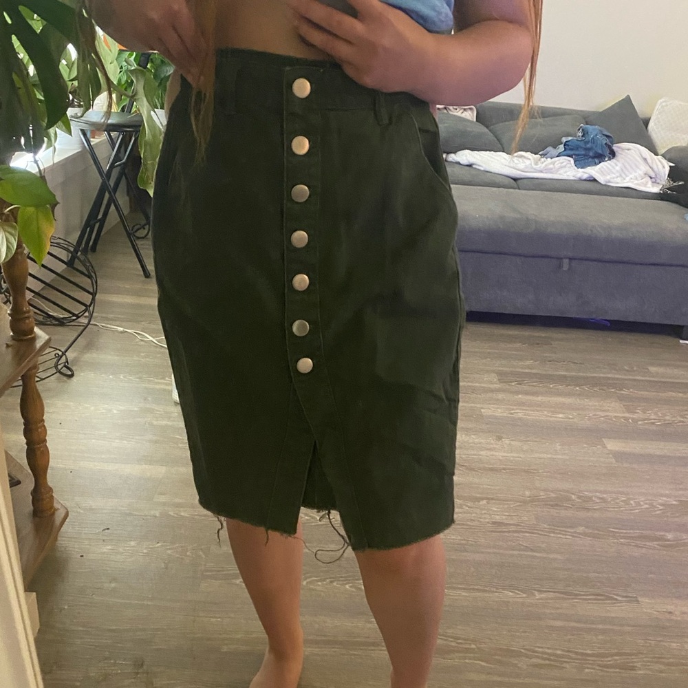Army green midi skirt